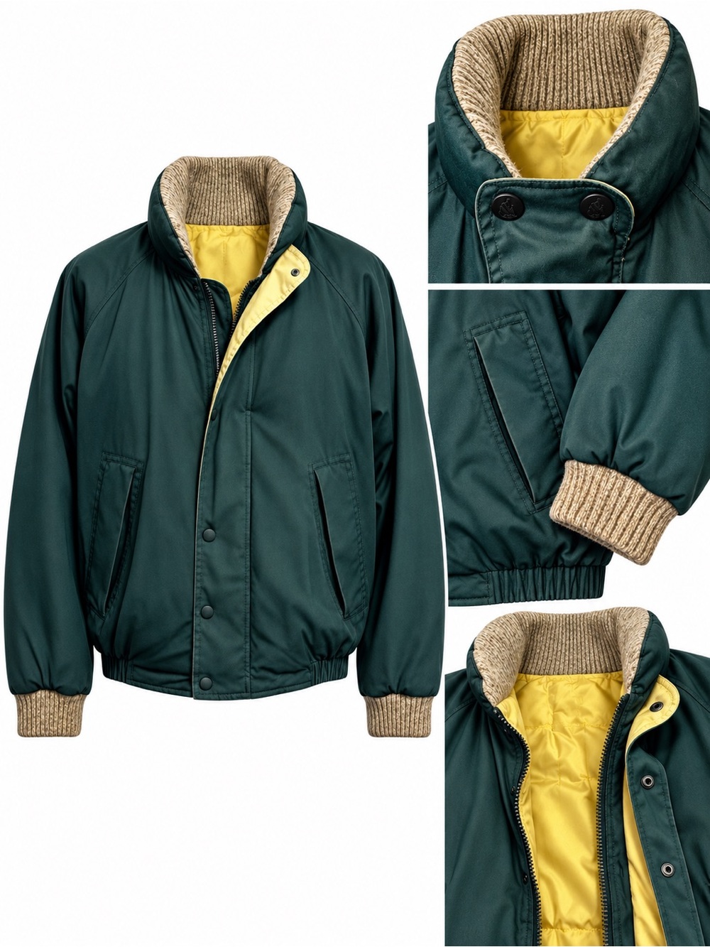 VTG Men’s Nautica Goose Down Puffer Coat | Green | Leather Arm Patches | Large - Picture 13 of 15